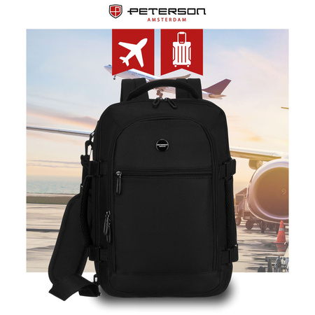 Reise-Rucksack aus Polyester in Schwarz, zweifach unterteilt und ideal als Handgepäck - Peterson