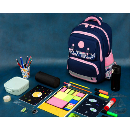 Praktischer Rucksack aus Polyester in Marineblau-Rosa auf ergonomischen Schultergurten – Peterson