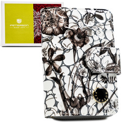 Schwarze Damen Geldbörse aus Leder mit RFID-Schutz, Druckknopf und Reißverschluss – Peterson