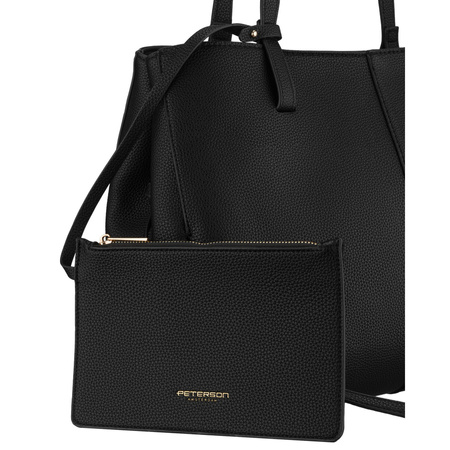 Schwarze Damen-Shopper aus Öko-Leder mit praktischem Etui im Set - Peterson