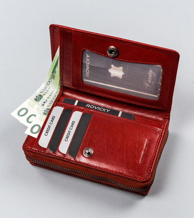 Damen Geldbörse hochkant aus Büffelleder, mit Druckverschluss, RFID – Rovicky