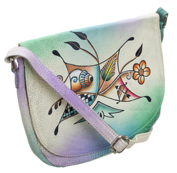 Handbemalte Damen Tasche aus Leder im Folk-Stil