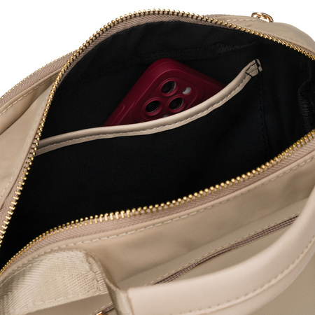 Damen-Umhängetasche aus Nylon in Beige, ein Hauptfach und mit Reißverschluss – Peterson