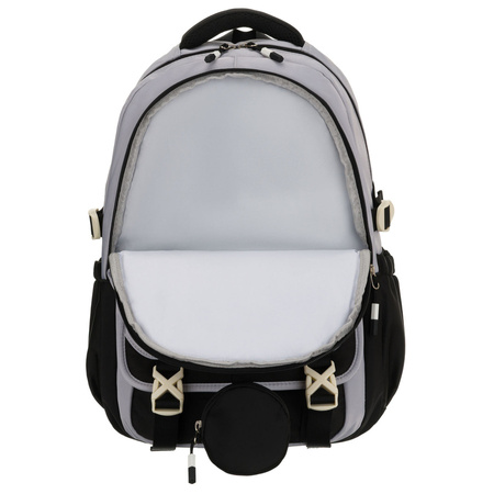 Grau-schwarzer Schulrucksack aus Polyester mit zusätzlicher Tasche - Peterson