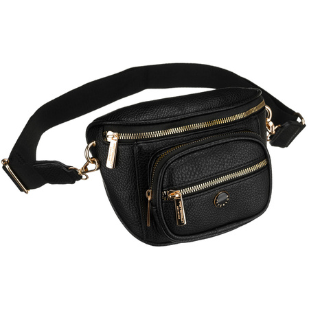 Schwarze Damen-Gürteltasche aus Öko-Leder mit Reißverschluss, getragen an einem verstellbaren Riemen – Peterson