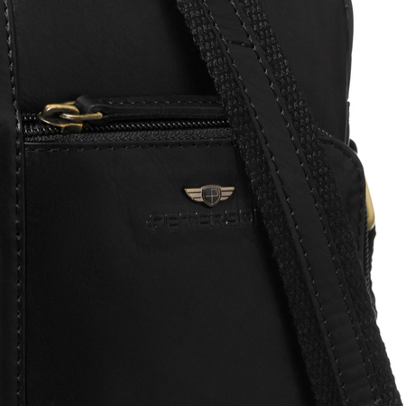 Elegante schwarze Herren-Umhängetasche aus echtem Leder mit äußerer Reißverschlusstasche – Peterson