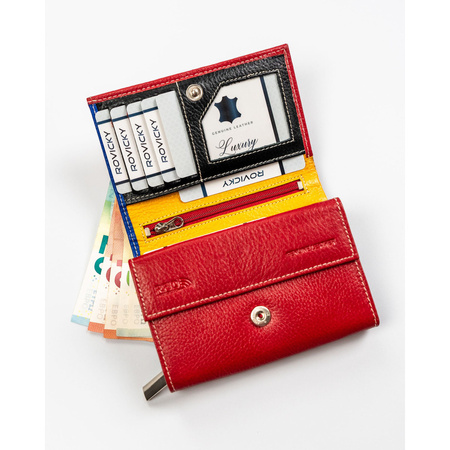 Rote Damen Geldbörse aus Leder mit Druckknopf – Rovicky