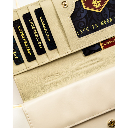 Elegante Damen-Geldbörse mit Blumenmuster aus Natur- und Öko-Leder mit Druckknopfverschluss - Peterson