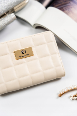 Damen-Geldbörse-Etui in Ecru mit gestepptem Panel – Rovicky