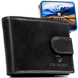 Schwarze Herren-Geldbörse aus Leder mit Druckknopfverschluss und RFID-System – Peterson