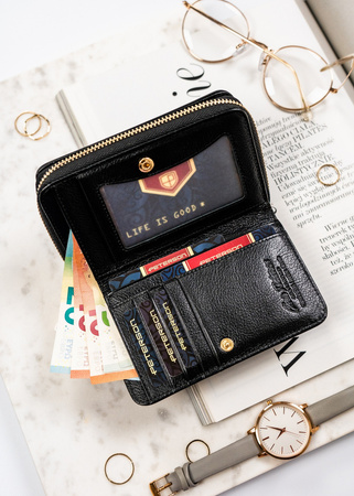 Lackierte Damen Geldbörse in Schwarz mit Reißverschluss und RFID – Peterson