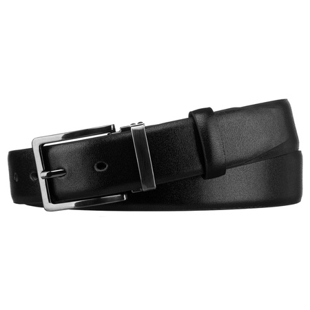 Breiter schwarzer Herren-Gürtel aus Öko-Leder mit silberner, klassischer Schnalle