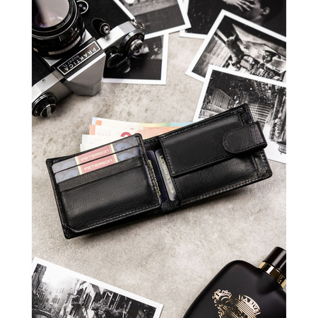 Schwarze Herren-Geldbörse aus Leder mit Druckknopfverschluss und RFID-System – Peterson
