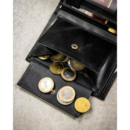 Vertikale Herren-Geldbörse aus Leder in Schwarz ohne äußeren Verschluss - Peterson