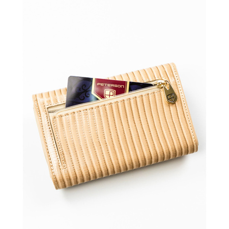 Damen-Geldbörse aus Natur- und Öko-Leder in Beige mit Flechtmuster – Peterson