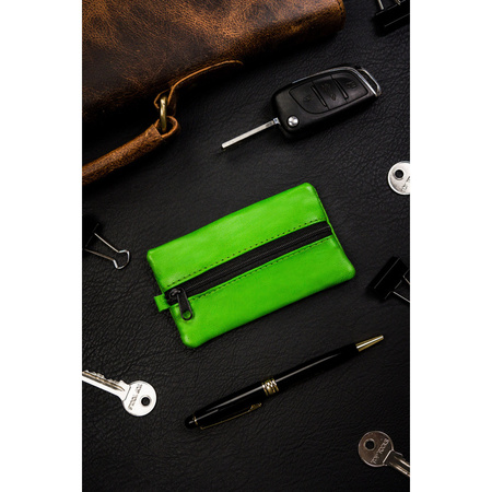 Kleines grünes Leder Schlüsseletui mit Reißverschluss vorne