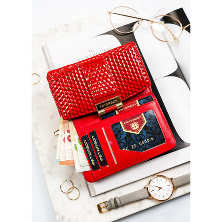 Rote, lackierte Damen-Geldbörse aus Öko-Leder mit strukturierter Oberfläche - Peterson