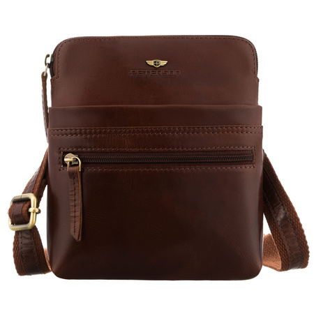 Kleine Herren-Umhängetasche aus Leder in Braun mit Reißverschluss – Peterson