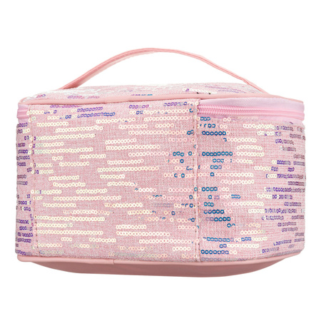 Reise-Kosmetiktasche aus synthetischem Stoff in Rosa, verziert mit Pailletten - Peterson