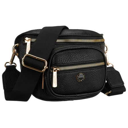 Schwarze Damen-Gürteltasche aus Öko-Leder mit Reißverschluss, getragen an einem verstellbaren Riemen – Peterson