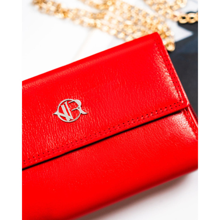 Rote Damen Geldbörse aus Leder mit Druckknopfverschluss und RFID-Schutz – Rovicky