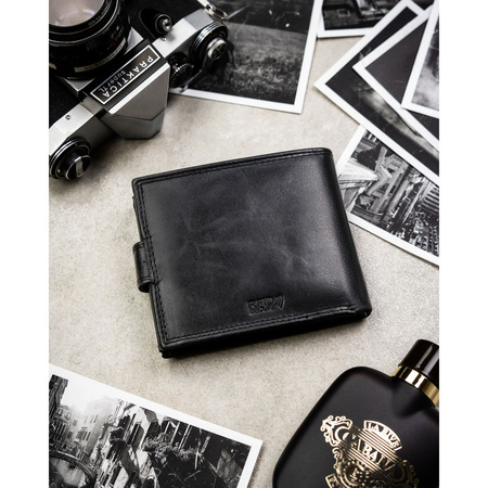 Herren-Geldbörse aus Leder in Schwarz, mit RFID-System und Druckknopfverschluss - Peterson