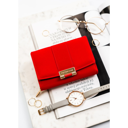 Damen-Geldbörse aus Öko-Leder in Rot, querformatig mit Druckknopf – Peterson