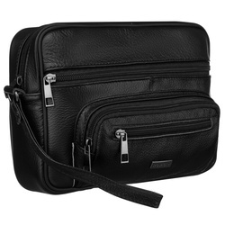 Herren Gürteltasche aus Leder in Schwarz mit Fächern & Handgriff – Rovicky