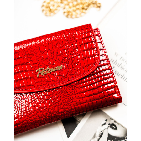 Horizontale, rote Damen-Geldbörse aus Öko-Leder mit Krokodil-Prägung – Peterson