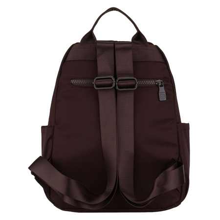 Bordeauxfarbener Damen-Rucksack aus Polyester, an verstellbaren Trägern hängend – Peterson