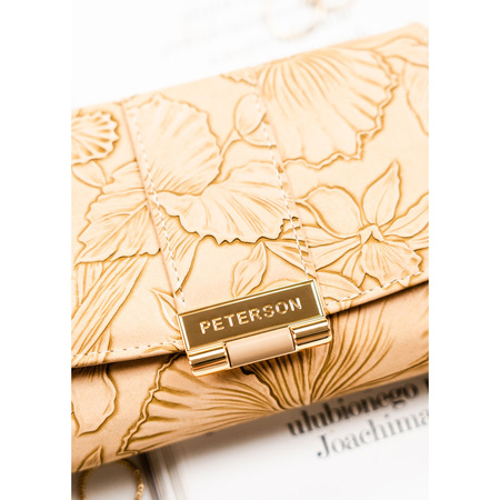 Elegante Damen-Geldbörse aus Öko-Leder in Beige mit Blumenmuster – Peterson