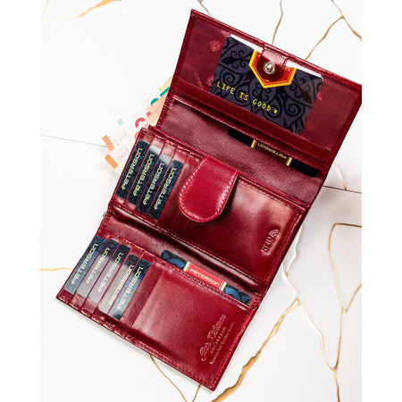 Rote Damen-Geldbörse aus Naturleder, mit Druckknopfverschluss – Peterson