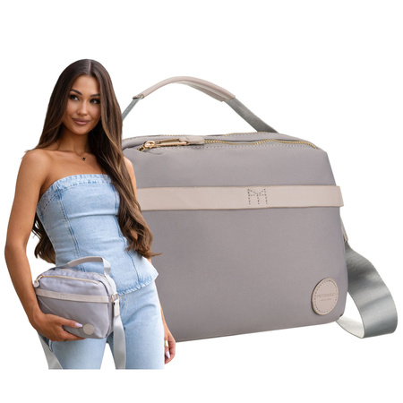 Damen-Umhängetasche aus Nylon in Grau mit Reißverschluss – Peterson