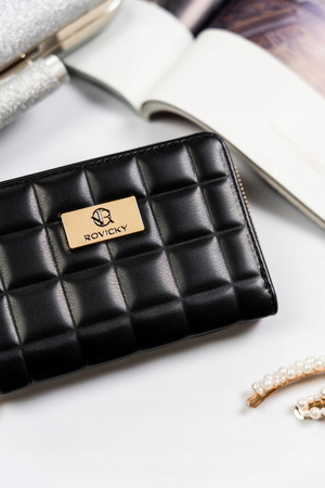 Kompakte Damen-Geldbörse im Federmäppchen-Stil in Schwarz – Rovicky