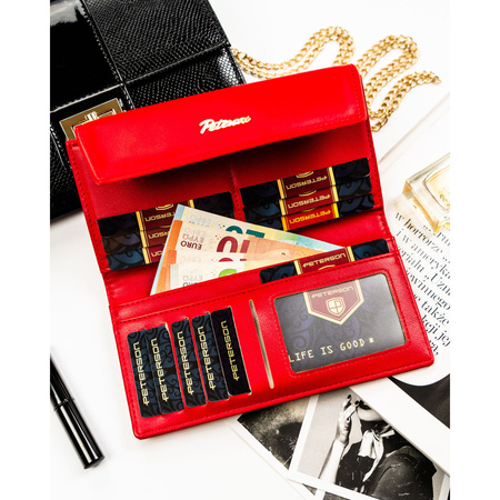 Rote Damen-Geldbörse aus Öko-Leder mit Druckknopfverschluss – Peterson