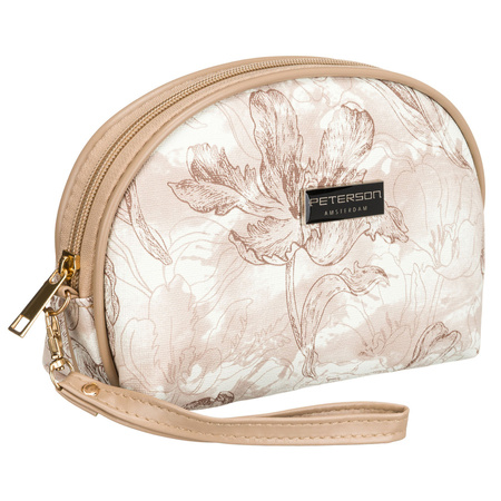 Beige, kompakte Damen Kosmetiktasche mit botanischem Muster – Peterson