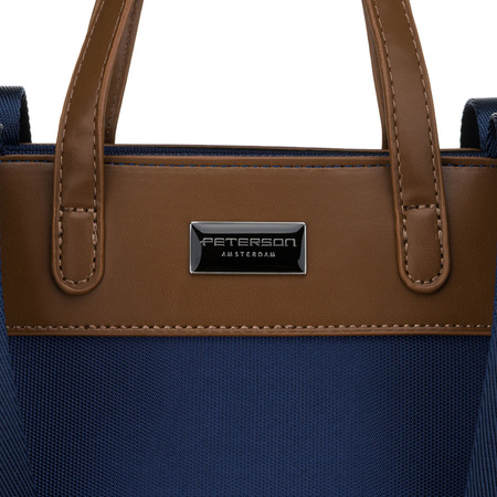 Große, marineblaue Damen-Shopper-Tasche, einteilig, mit Griffen und abnehmbarem Gürtel - Peterson