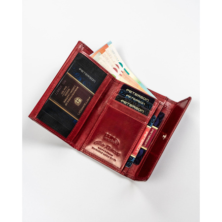 Damen Geldbörse rot aus Leder mit Druckknopf – Peterson