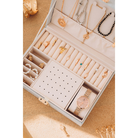 Silberne Schmuckschatulle aus Leder mit Schlüssel- und Schnappverschluss - Peterson