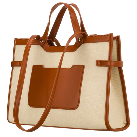 Klassische, große Damenhandtasche in Braun und Ecru – Peterson