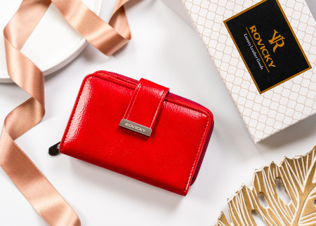 Damen Geldbörse aus einfarbigem Öko-Leder mit Druckknopf – Rovicky