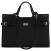 Schwarze Damenhandtasche mit Magnetverschluss, an bequemen Tragegriffen getragen – Peterson