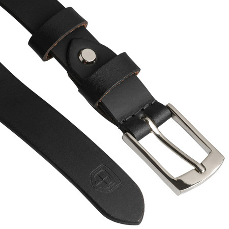 Aus Leder, schwarzer Damen Gürtel mit silberner, klassischer Schnalle – Peterson