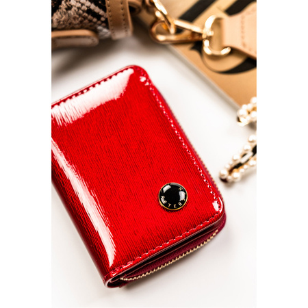 Kompakte rote Damen Geldbörse mit Druckknopf und Reißverschluss – Peterson