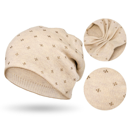 Elegante Slouchy Mütze mit Kristallen in Beige – Peterson