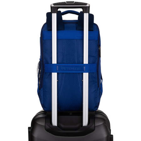 Dunkelblauer Rucksack aus Polyester mit atmungsaktiven Schultergurten ausgestattet – Peterson