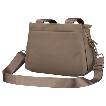 Beige Damen-Umhängetasche aus Polyester, aufgehängt an Griffen und einem abnehmbaren Gürtel - Peterson