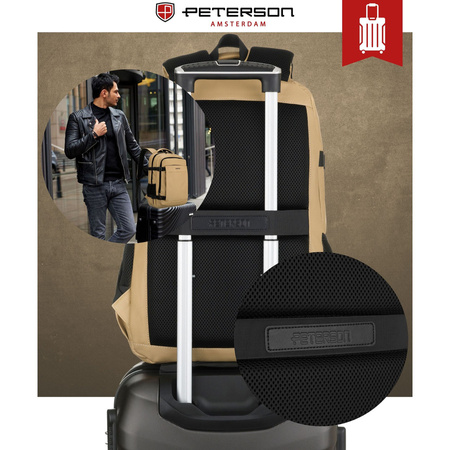 Großer Khaki-Reise-Rucksack mit Laptopfach, zweifach unterteilt – Peterson