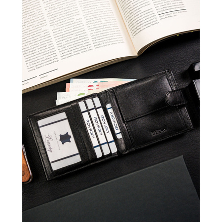 Schwarze, horizontale Herren Geldbörse aus Leder mit Druckknopf – Ronaldo