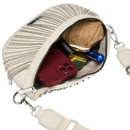 Modische Damen-Gürteltasche aus Öko-Leder in hellem Beigeton, mit Reißverschluss verschließbar – Peterson